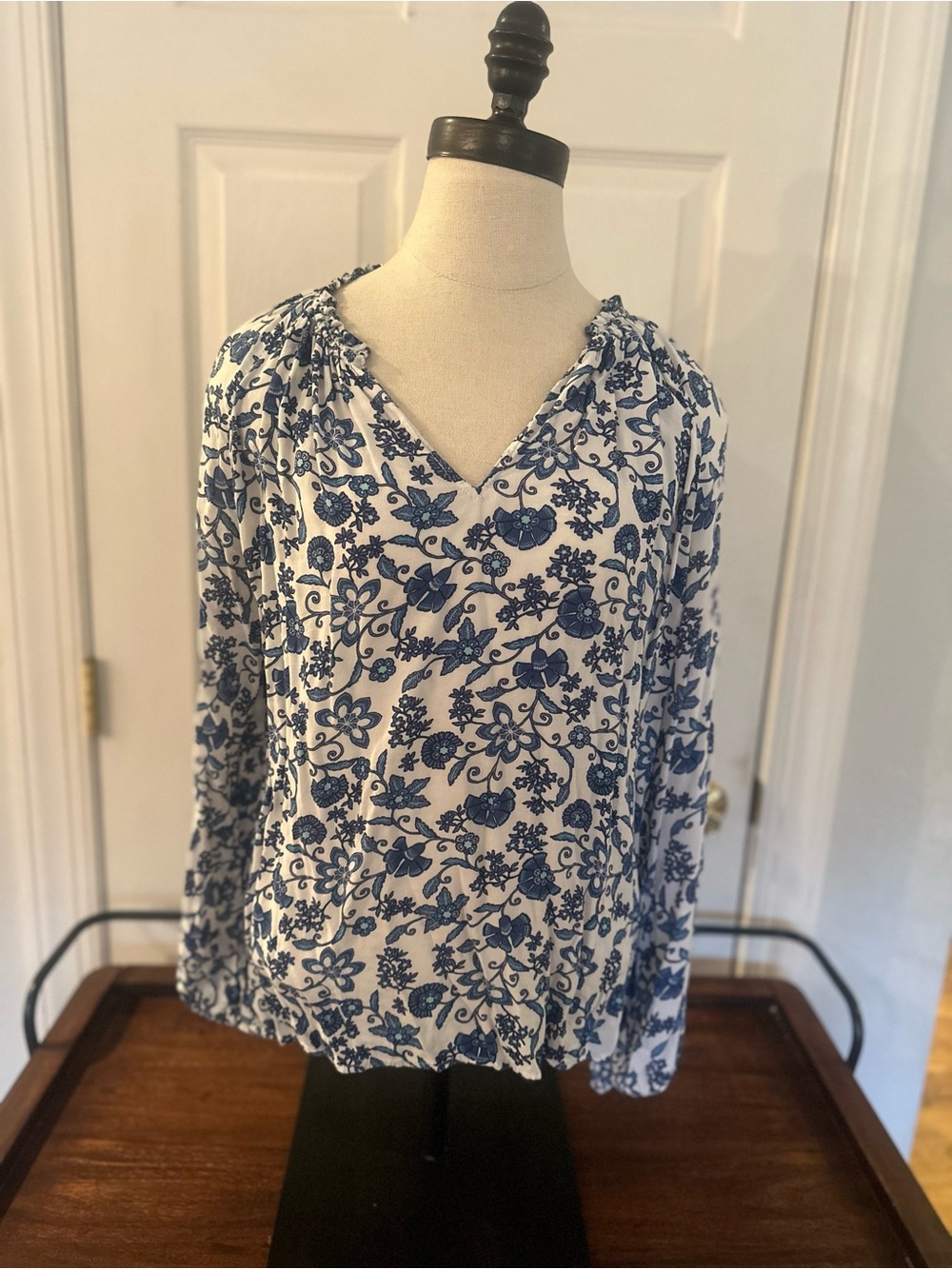 GAP White Blouse with Blue Floral Print
